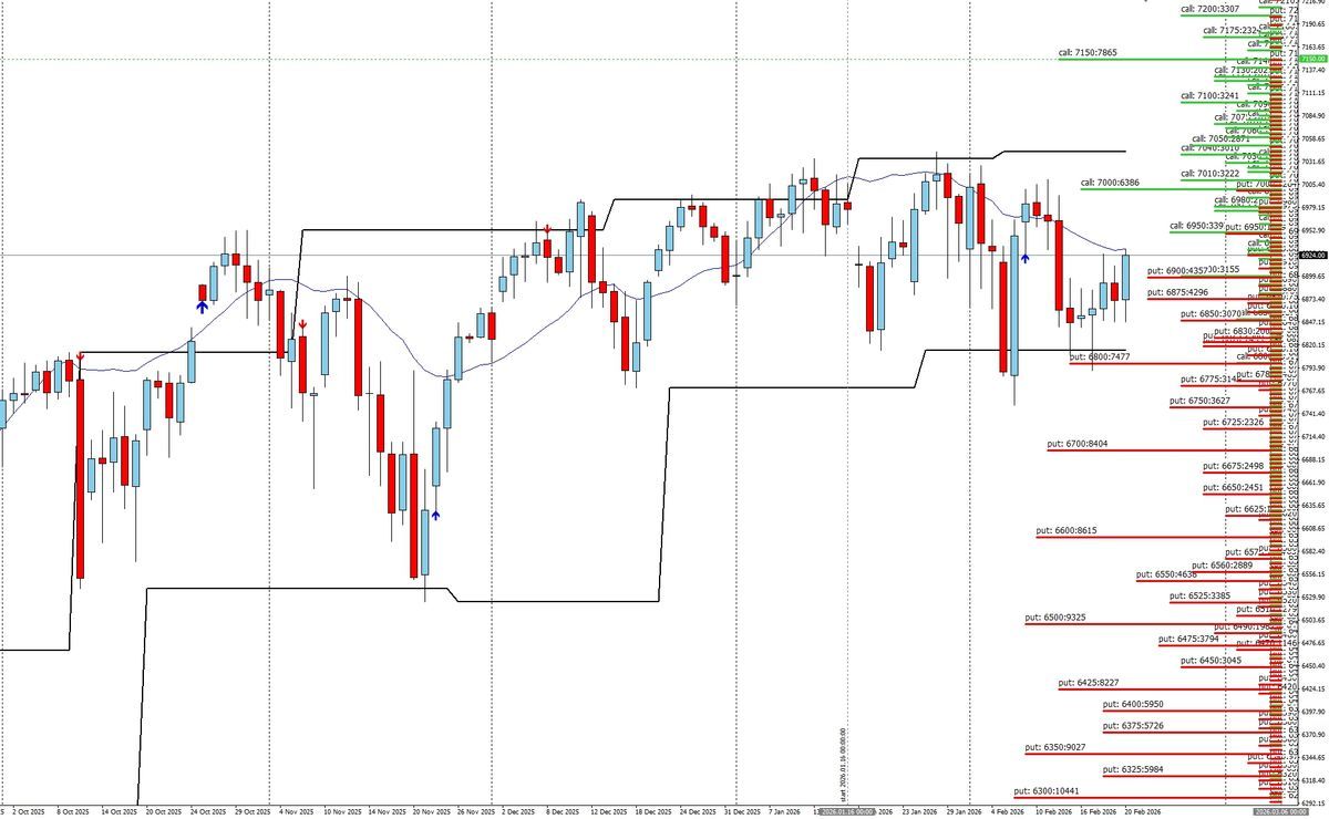 S&P500 FLUSSI MONETARI E LIVELLI DI GAMMA SULLA SCADENZA 27 FEBBRAIO 1