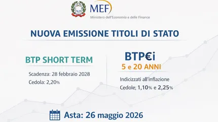 BTP Short Term e BTP€i: caratteristiche, rendimenti e scadenze dell’emissione del MEF del 26 maggio 2026