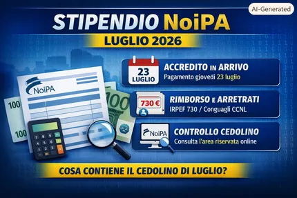 Stipendio NoiPA luglio 2026: cosa contiene il cedolino, cosa controllare il 23 luglio e come verificare l’accredito