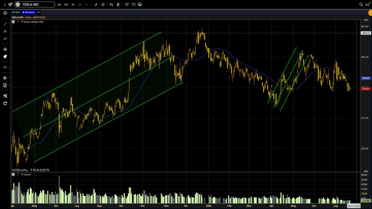 Grafico daily di Tesla INC - Visual Trader Online