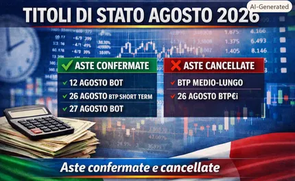 Titoli di Stato agosto 2026: il nuovo calendario delle aste tra conferme e cancellazioni