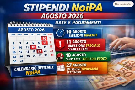 Stipendi NoiPA agosto 2026: tutte le emissioni del mese, le date ufficiali e chi riceverà i pagamenti