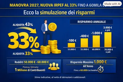 Manovra 2027, nuova Irpef al 33% fino a 60mila euro: ecco la simulazione dei risparmi