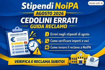 Stipendi NoiPA agosto 2026, cedolini con importi errati: ecco perchè, come verificare e presentare reclamo