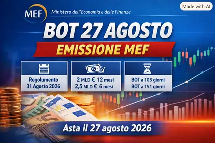 Bot in asta il 27 agosto: caratteristiche, importi e calendario ufficiale dell’emissione MEF