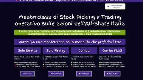 Sono aperte le adesioni alla mia Masterclass di Stock Picking e Trading Operativo sulle azioni dell'All-Share Italia